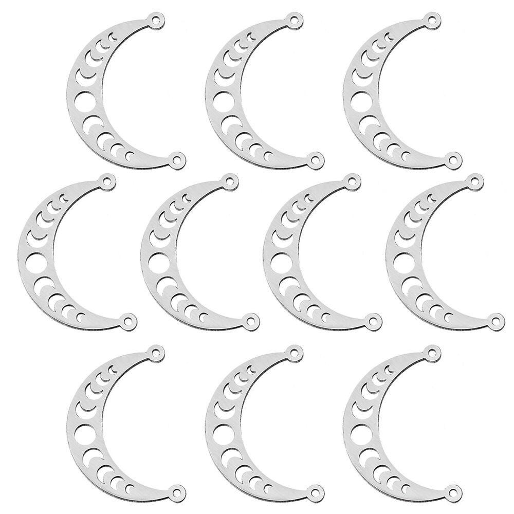 3743 10Pcs Stainless Steel Links Moon Charms Bulk Lunar Phase Pendants
